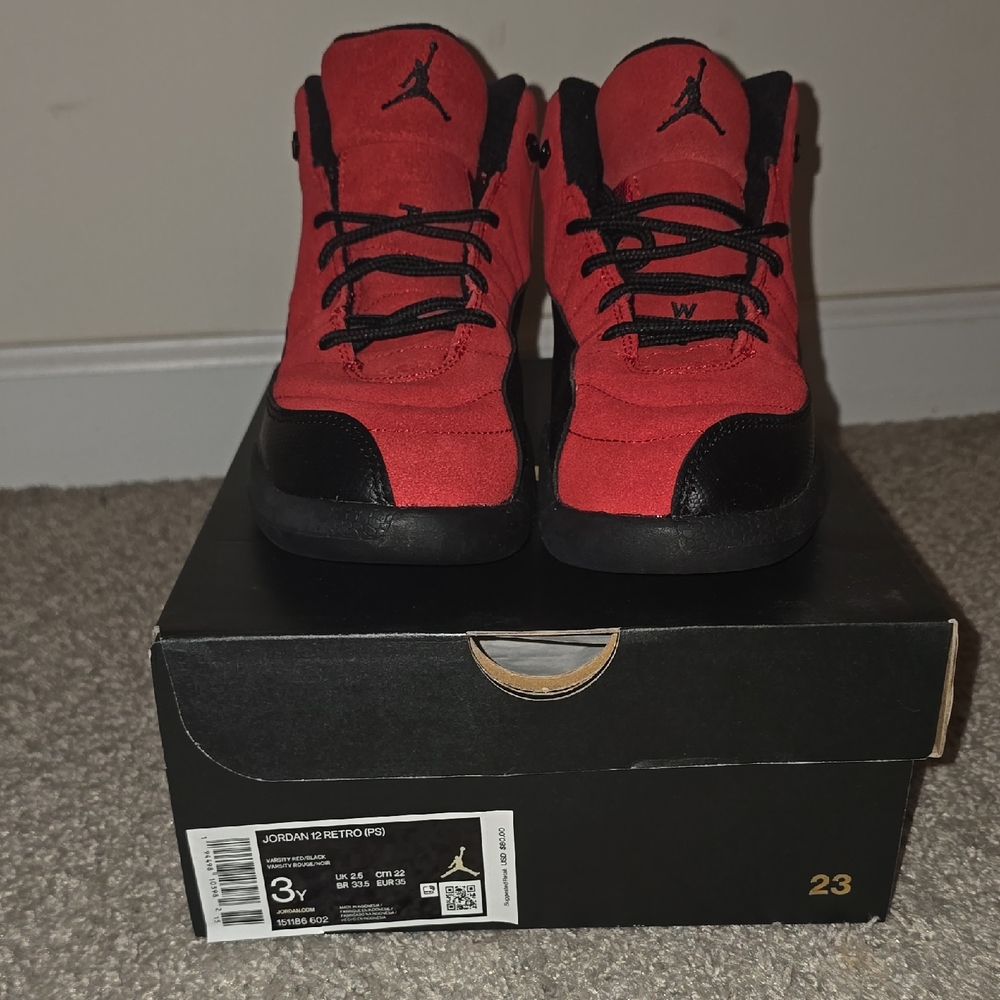 🆕 Jordan Retro 12 Varsity Red/Black Kids Sneakers (3Y) – BRAND NEW & AUTHENTIC